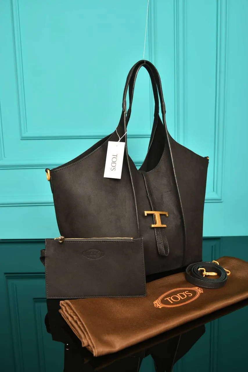 Timeless Shopping Bag in Suede Black