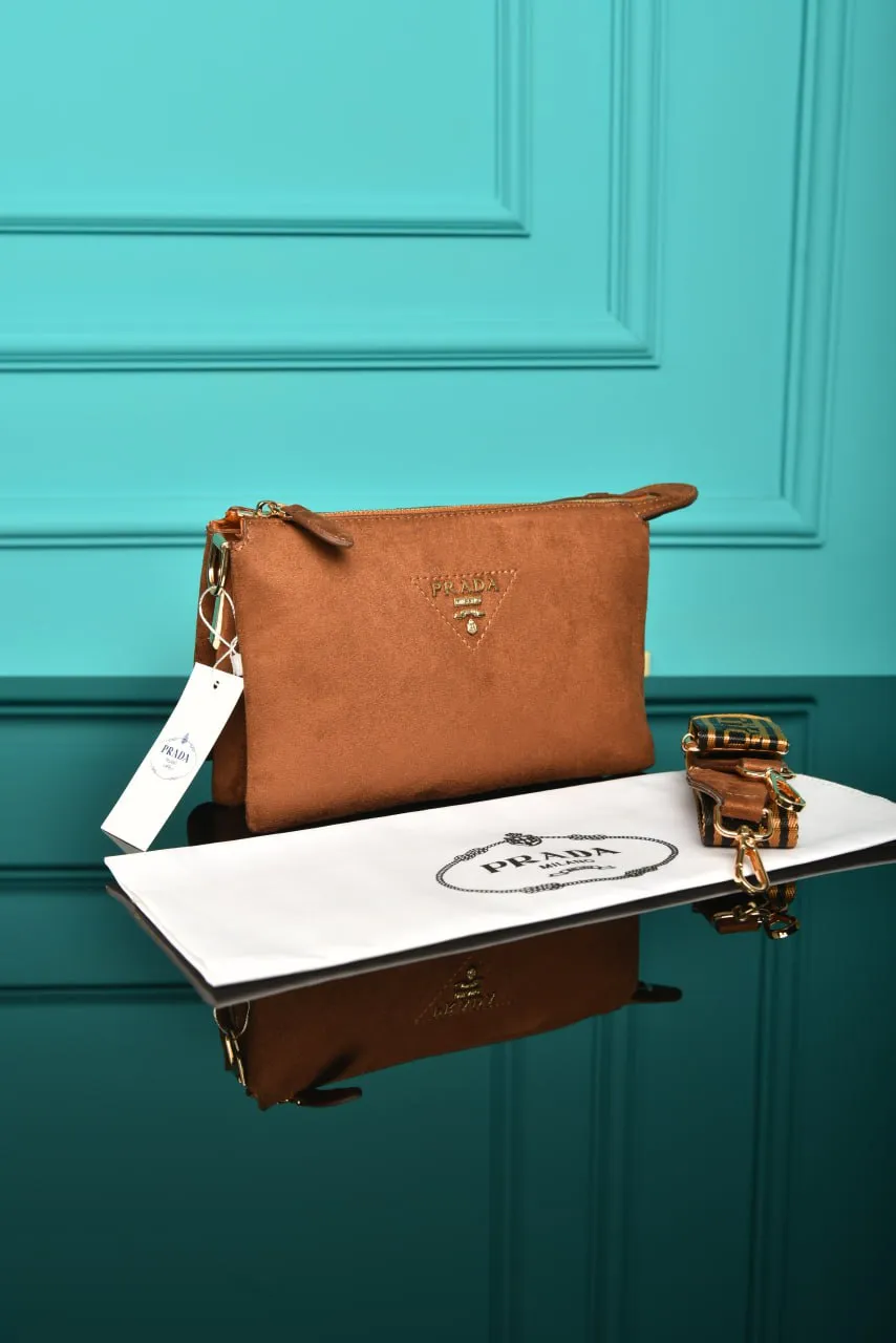 Vitello Daino Soft Mini Zippered Bag in Suede Brown